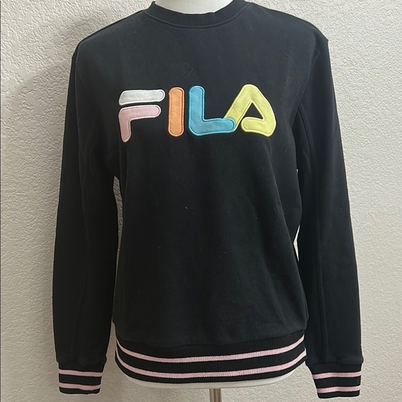 Fila Black Crew Neck Sweater with Multicolored Logo - Picture 1 of 5
